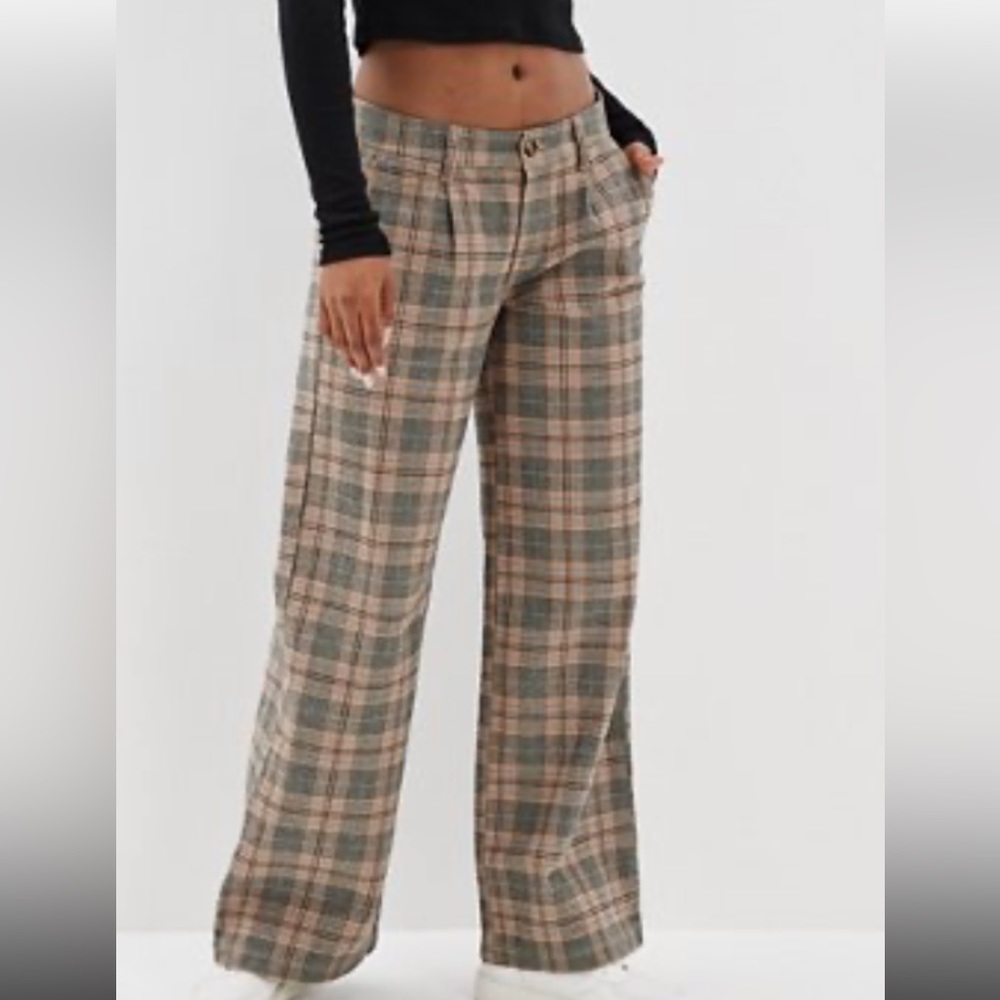 American eagle plaid low rise baggy wide leg pants